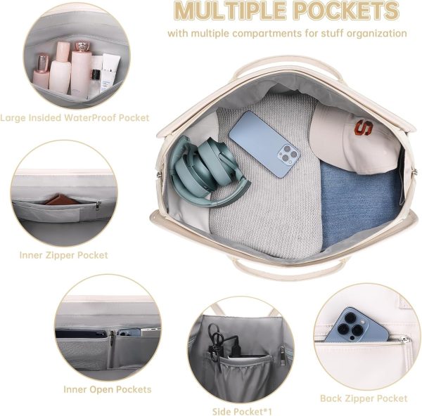 Weekender Overnight Bags for Women, Large Travel Duffle Bags with Shoe Compartment & Wet Pocket, Carry On Tote Bag Gym Duffel Bag with Toiletry Bags for Hospital 3 Pcs Set, Large Size, Beige