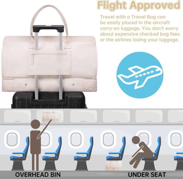 Weekender Overnight Bags for Women, Large Travel Duffle Bags with Shoe Compartment & Wet Pocket, Carry On Tote Bag Gym Duffel Bag with Toiletry Bags for Hospital 3 Pcs Set, Large Size, Beige