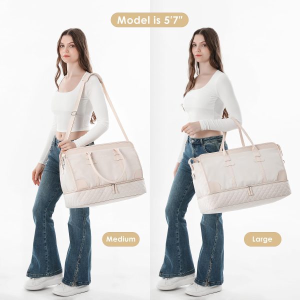 Weekender Overnight Bags for Women, Large Travel Duffle Bags with Shoe Compartment & Wet Pocket, Carry On Tote Bag Gym Duffel Bag with Toiletry Bags for Hospital 3 Pcs Set, Large Size, Beige